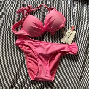 Bikini Lab pink padded bikini top + NWT bottom